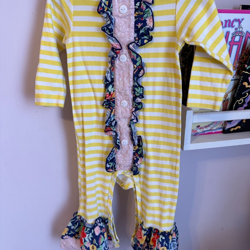 Yellow Striped Kids One Piece with Ruffle Details